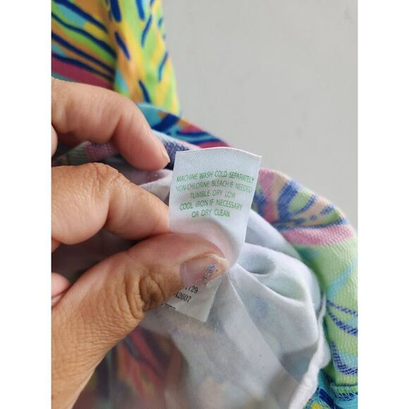 Lilly Pulitzer Girl Green Pink Blue Floral Pasley 100% Cotton A-Line Dress siz 8 - Picture 7 of 7